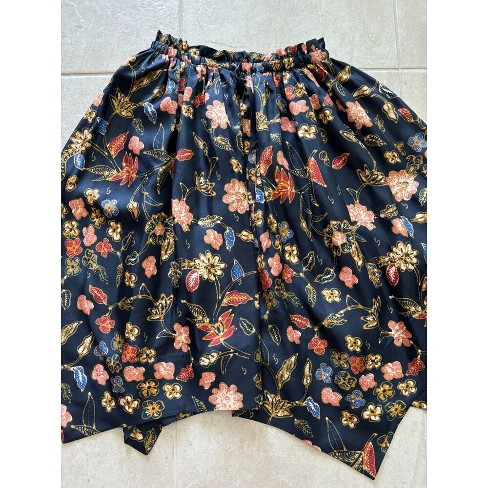 Ulla Johnson Carine Skirt Womens Size 8 Silk Handkerchief Hem Skirt Black Floral - Picture 6 of 10